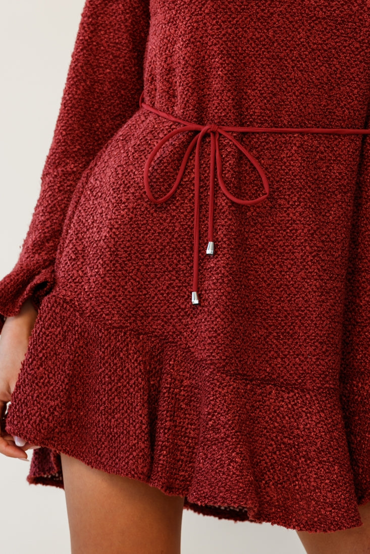 Montville Long Sleeve Knit Dress Maroon by Selfie Leslie