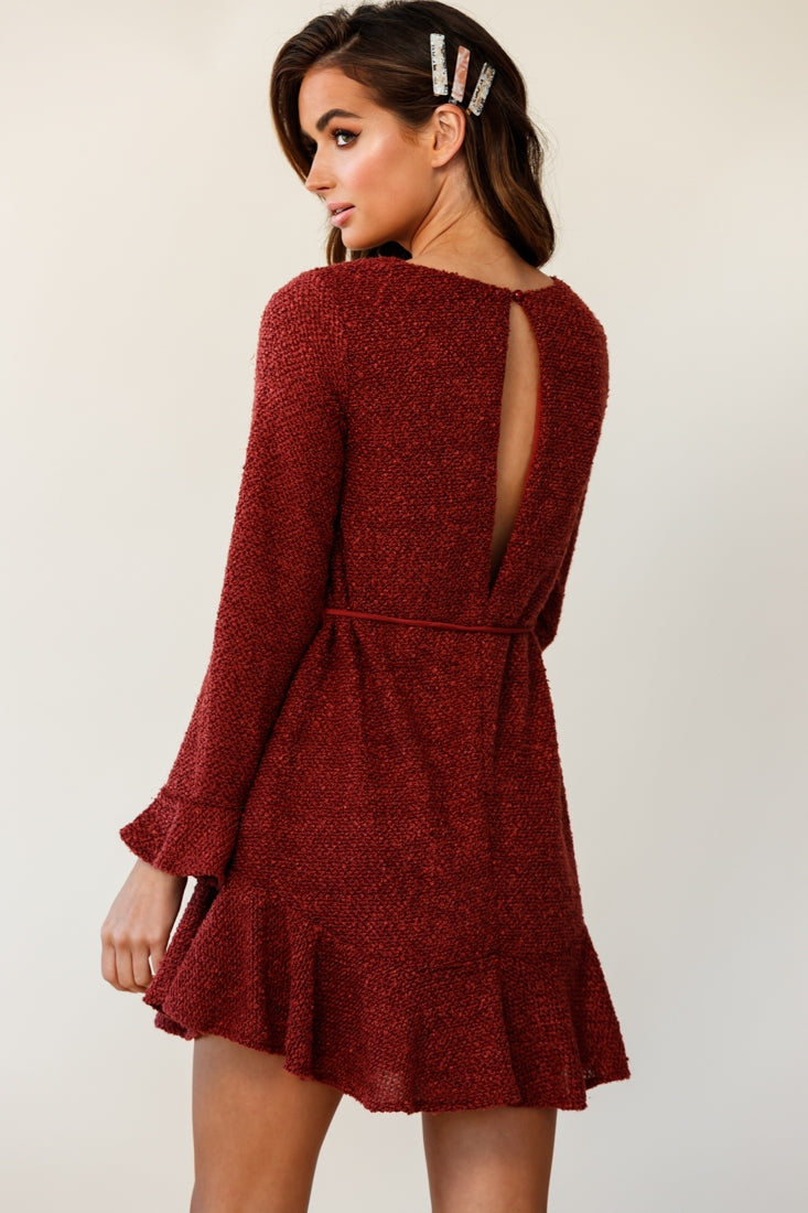 Montville Long Sleeve Knit Dress Maroon by Selfie Leslie