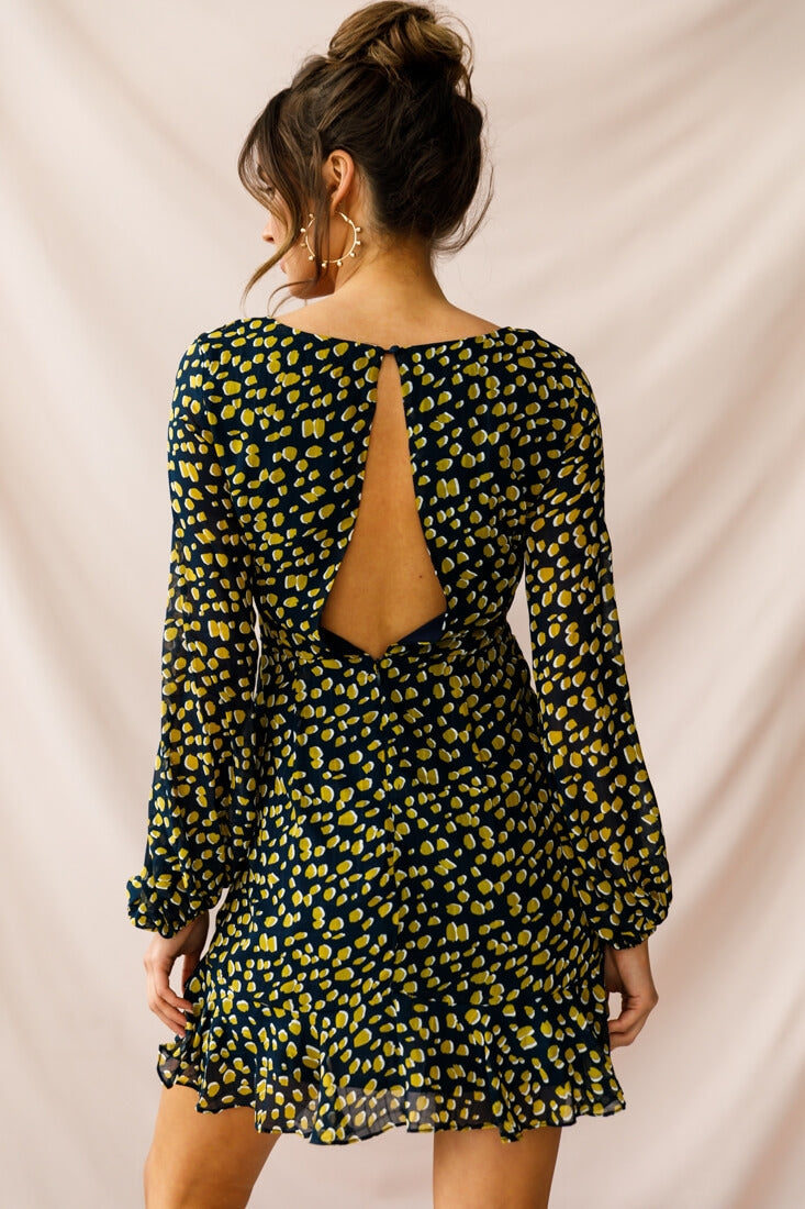 Carla Long Sleeve Bust Tie Dress Navy by Selfie Leslie
