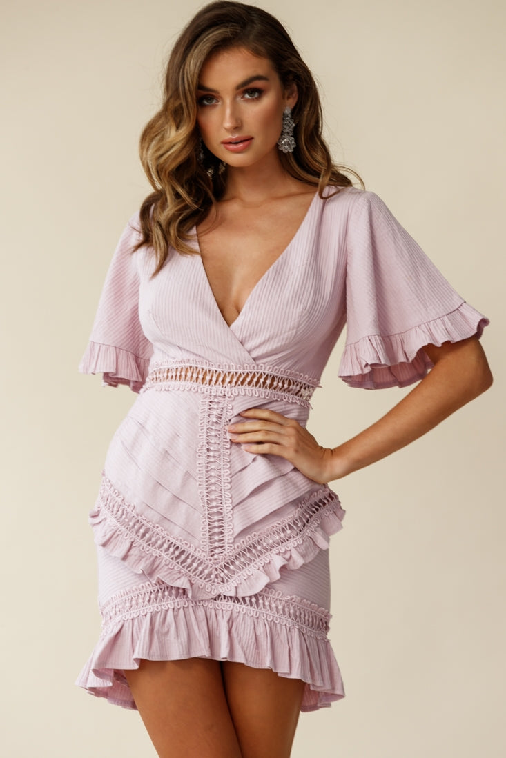 Walk This Way Short Sleeve Ruffle Detail Dress Blush by Selfie Leslie