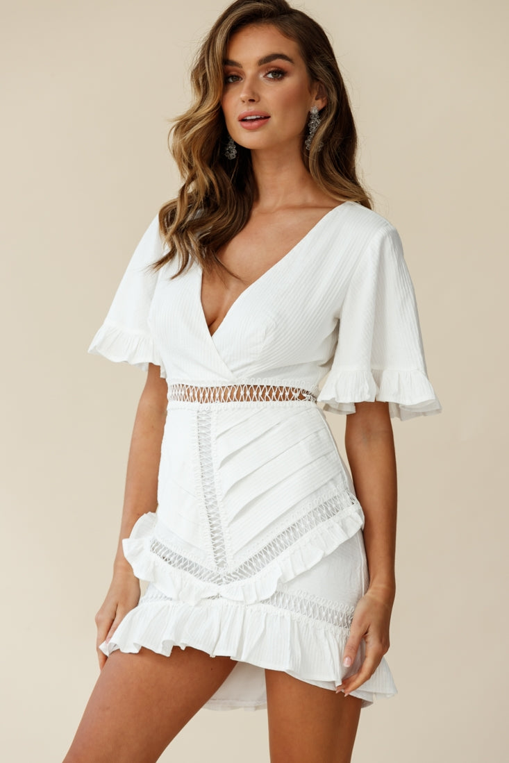 Walk This Way Pintuck Angel Sleeve Dress White by Selfie Leslie