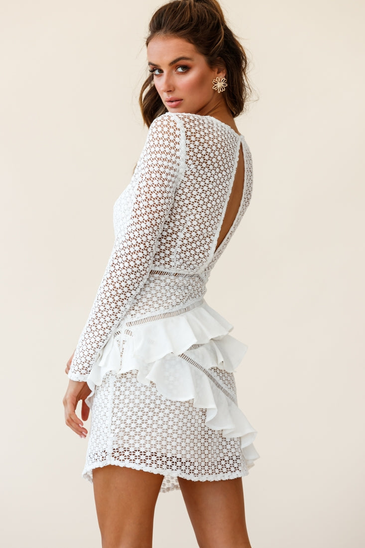 Aramis Long Sleeve Lace & Ruffle Detail Dress White by Selfie Leslie