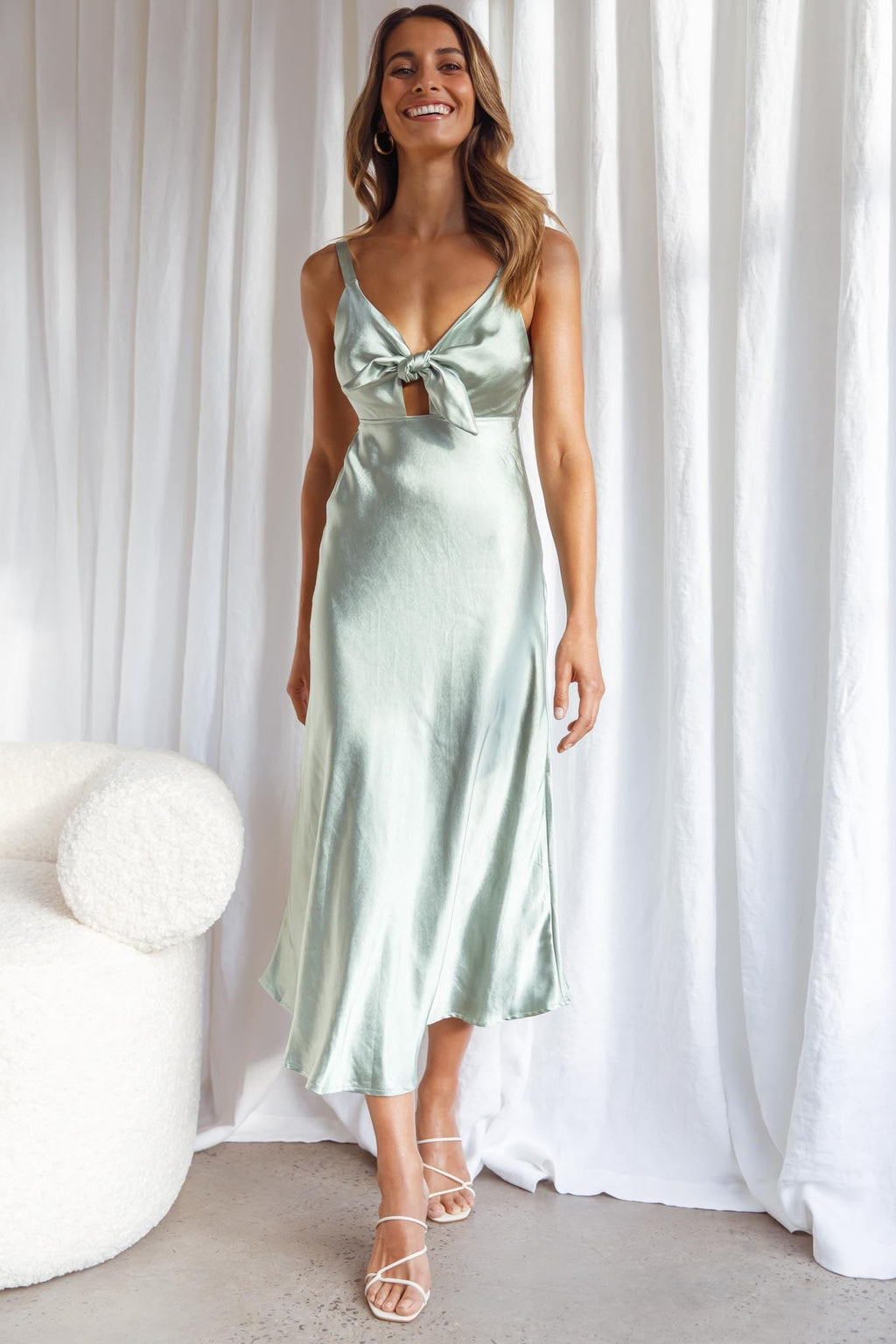 Perfect Day Satin Midi Dress Olive by Selfie Leslie