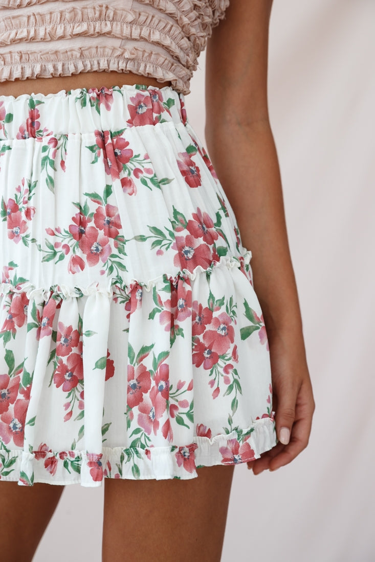 Alexi Floral Mini Skirt White by Selfie Leslie