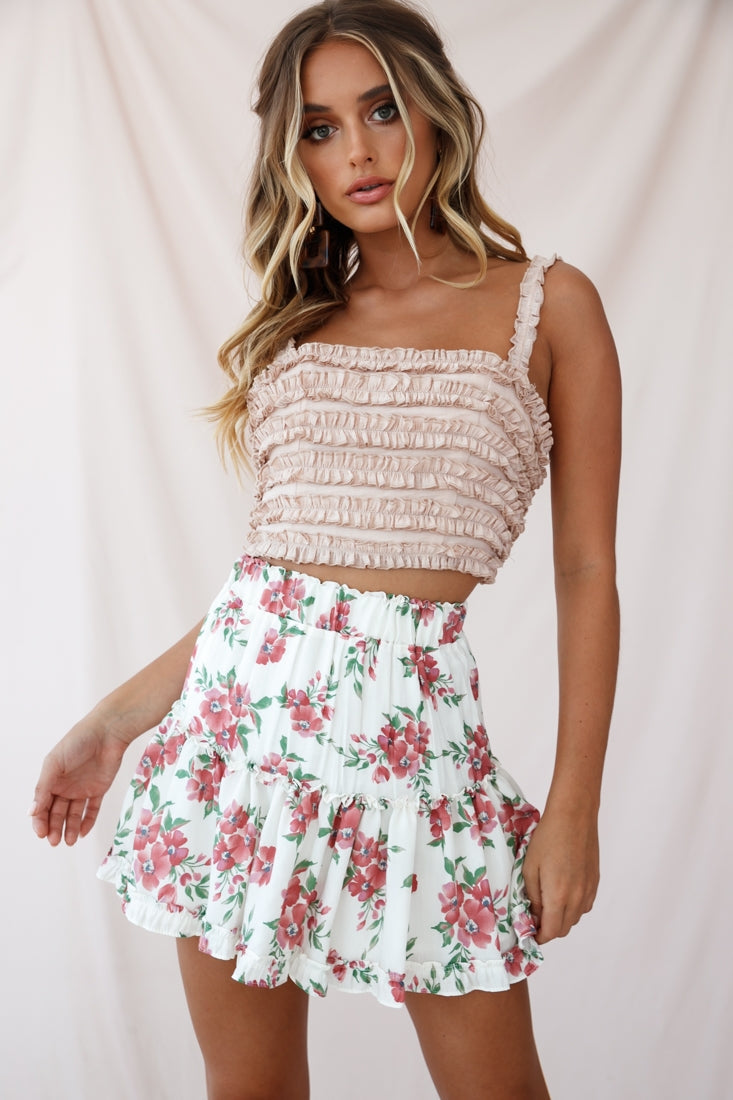 Alexi Floral Mini Skirt White by Selfie Leslie
