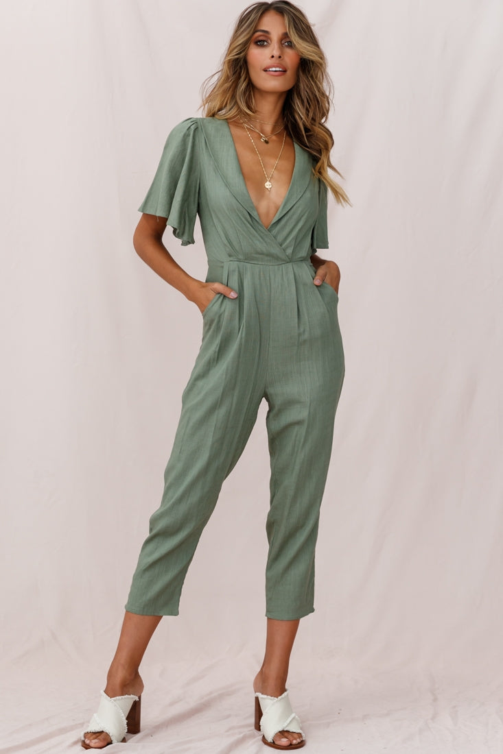 Dana Straight Leg Collared Neck Jumpsuit Olive by Selfie Leslie