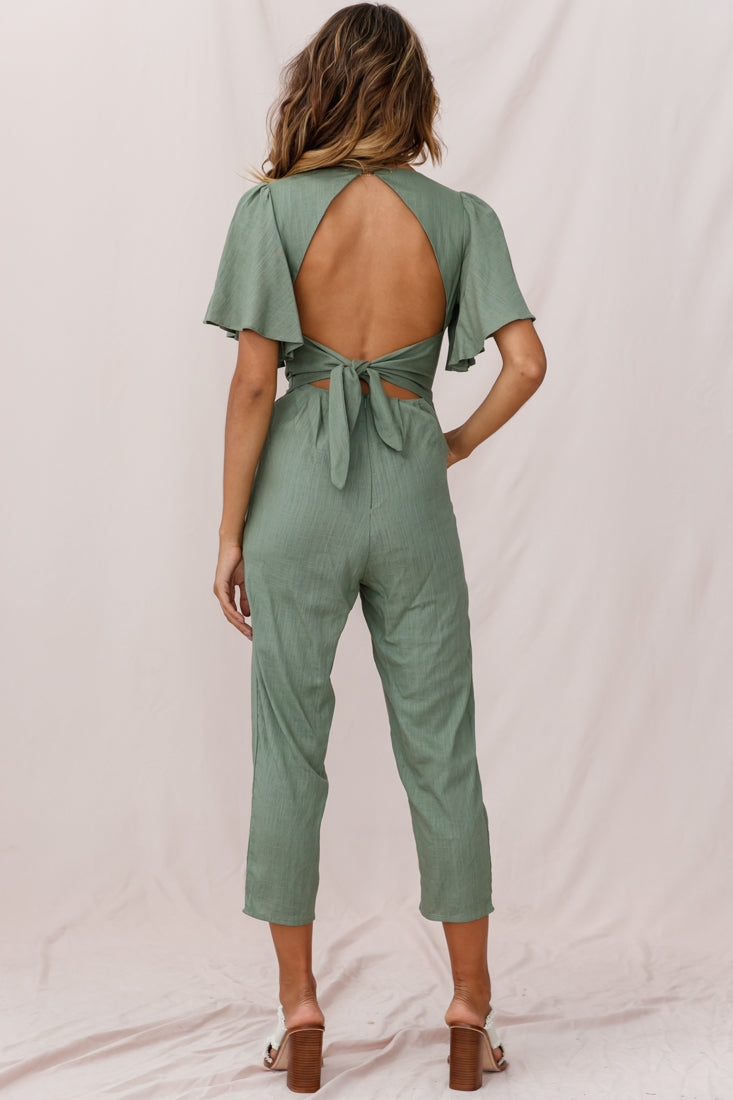 Dana Straight Leg Collared Neck Jumpsuit Olive by Selfie Leslie