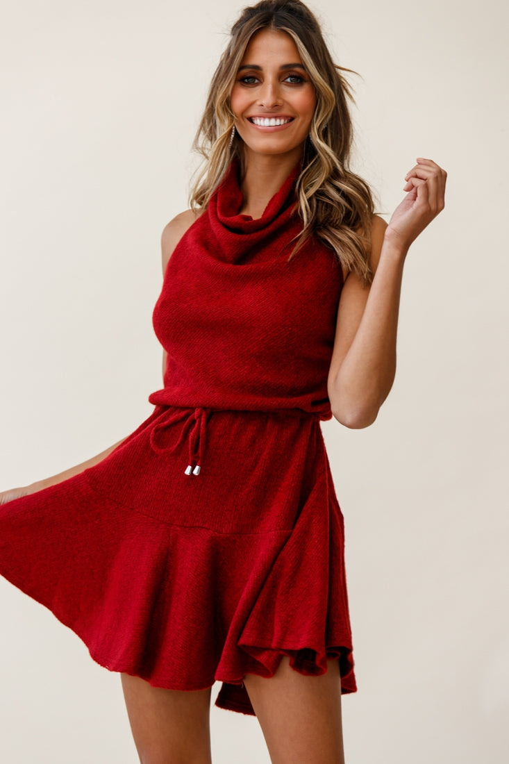 Cosette Cowl Halterneck Knit Dress Wine by Selfie Leslie