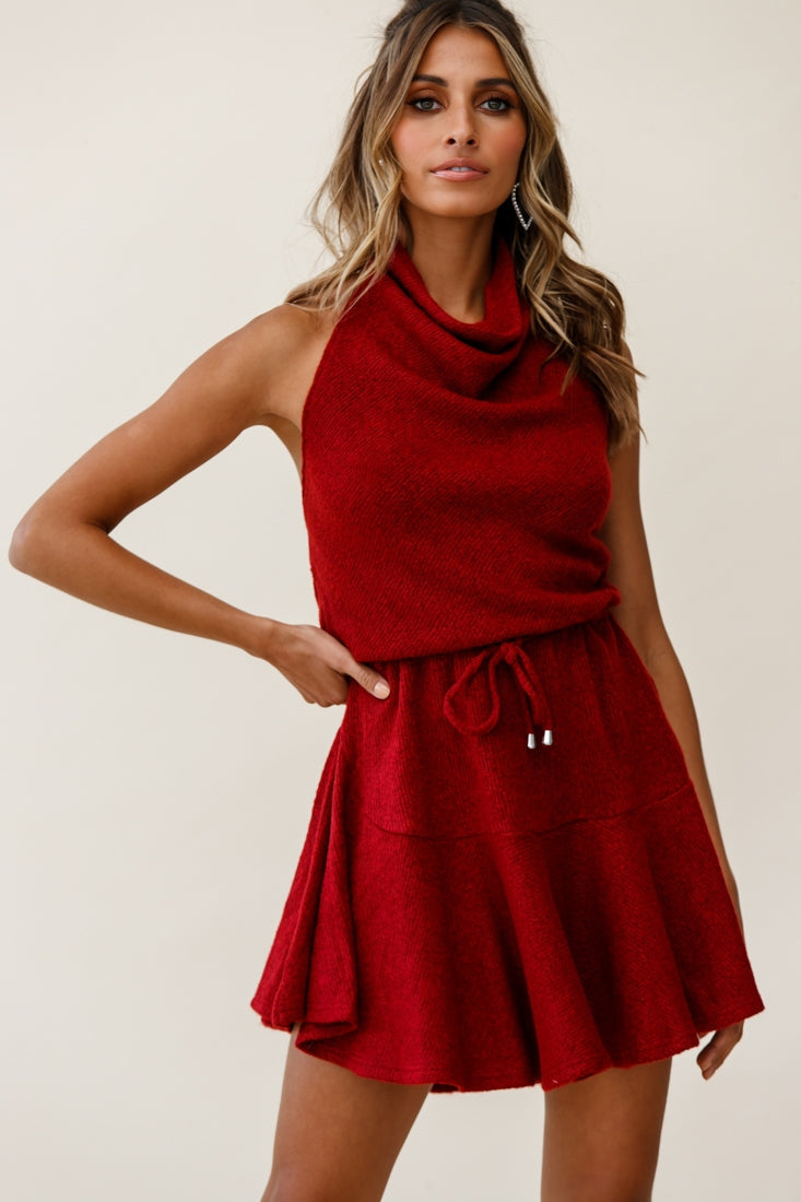 Cosette Cowl Halterneck Knit Dress Wine by Selfie Leslie