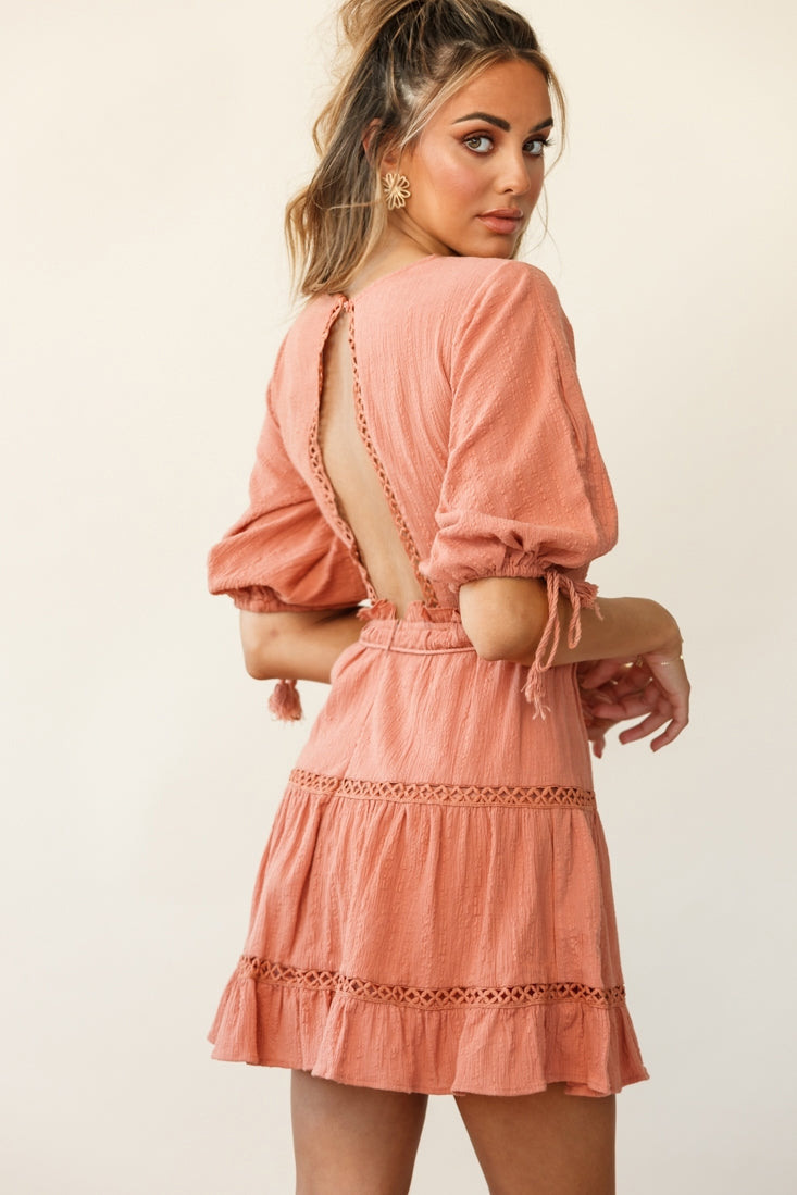 Antonia Half Puff Sleeve Crochet Detail Dress Rose by Selfie Leslie