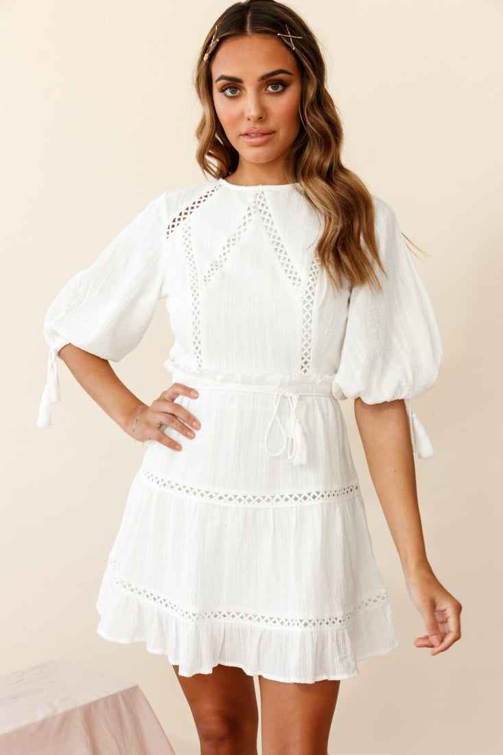 Antonia Half Puff Sleeve Crochet Detail Dress White by Selfie Leslie