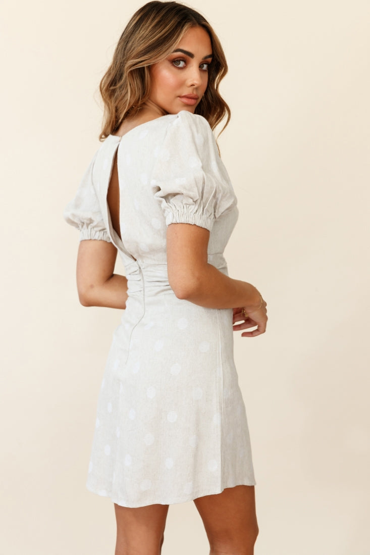 Dora Puff Sleeve Corset Waist Dress Polka Dot Natural by Selfie Leslie