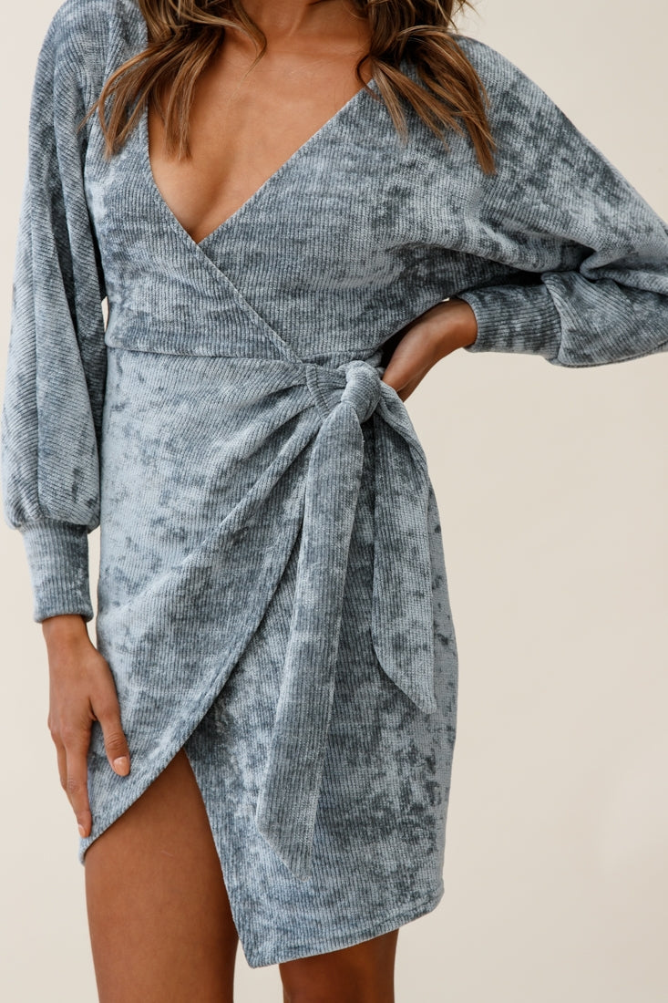 Isolde Ribbed Velour Wrap Dress Grey by Selfie Leslie