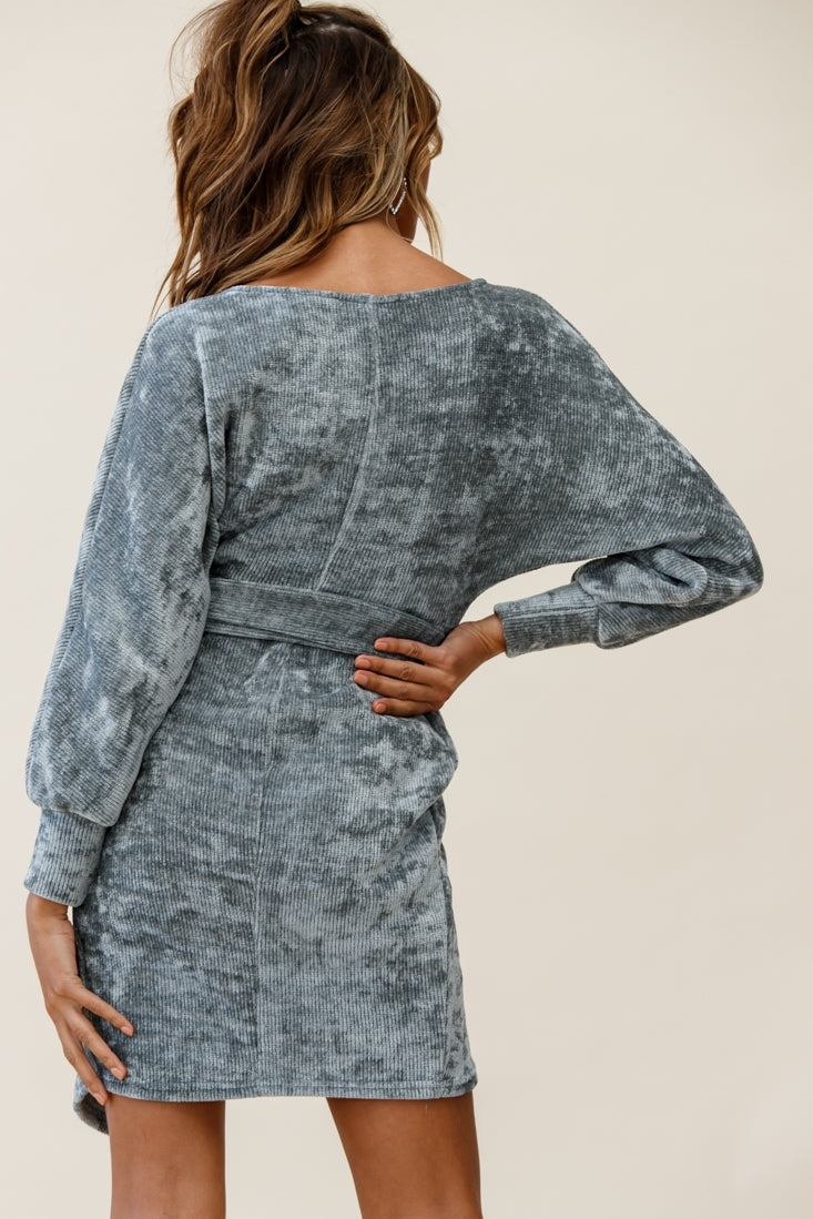 Isolde Ribbed Velour Wrap Dress Grey by Selfie Leslie