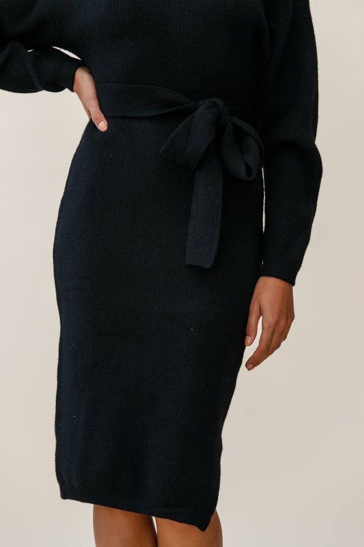 Marco Long Sleeve Turtleneck Knit Midi Dress Black by Selfie Leslie