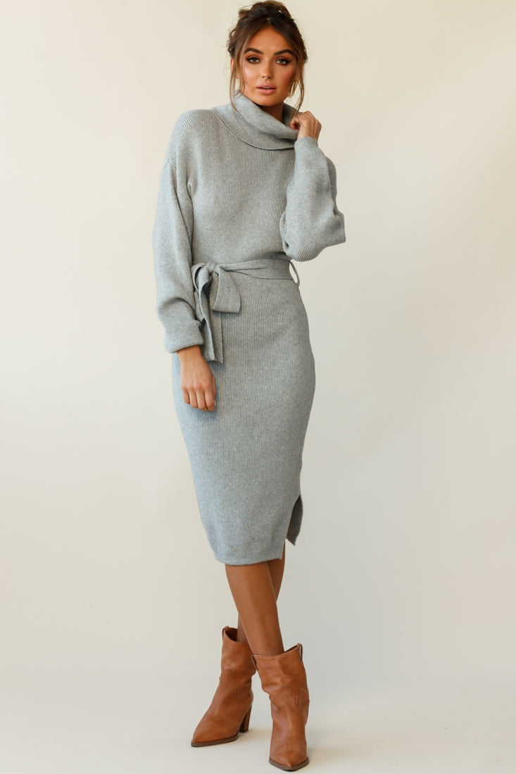 Marco Long Sleeve Turtleneck Knit Midi Dress Grey by Selfie Leslie