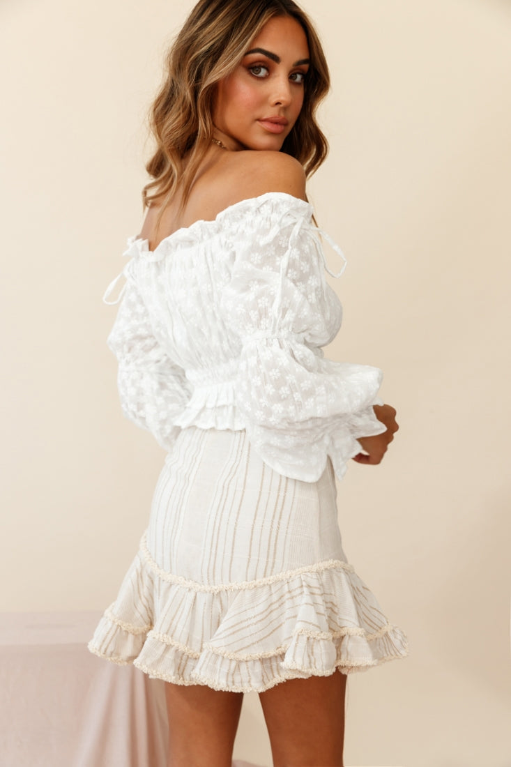 Eve Ruffle Hem Linen Blend Skirt Mocha/White Stripe by Selfie Leslie