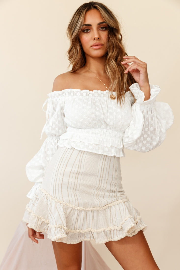 Eve Ruffle Hem Linen Blend Skirt Mocha/White Stripe by Selfie Leslie