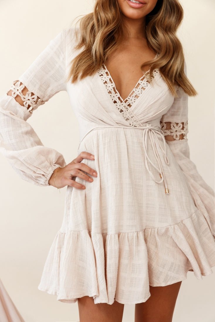 Chloe Long Balloon Sleeve Lace-Up Back Dress Nude by Selfie Leslie