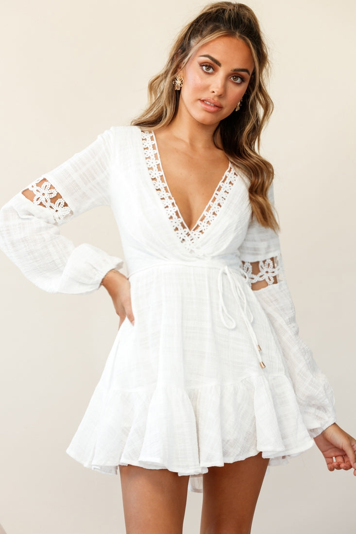 Chloe Long Balloon Sleeve Lace-Up Back Dress White by Selfie Leslie