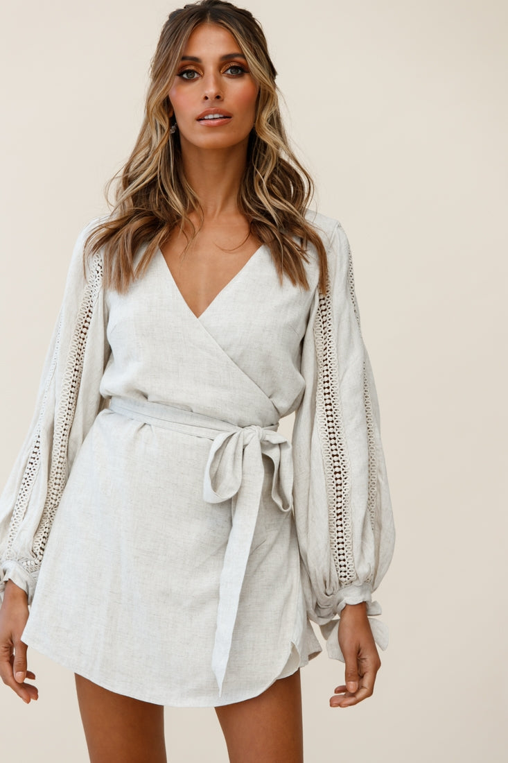 Ruthie Balloon Sleeve Crochet Insert Dress Natural by Selfie Leslie