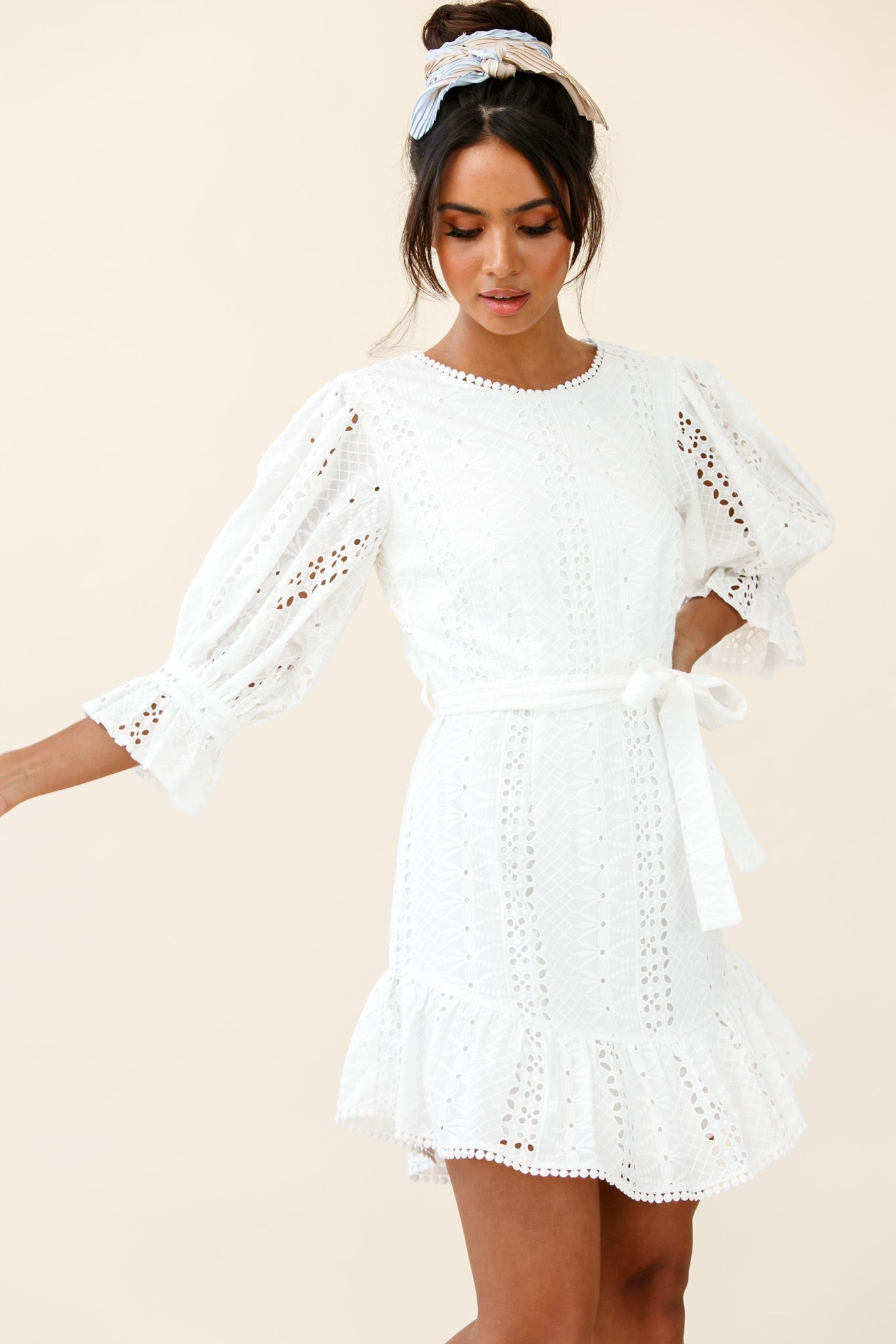 Sweet Sunshine Cut-Out Back Embroidery Dress White by Selfie Leslie