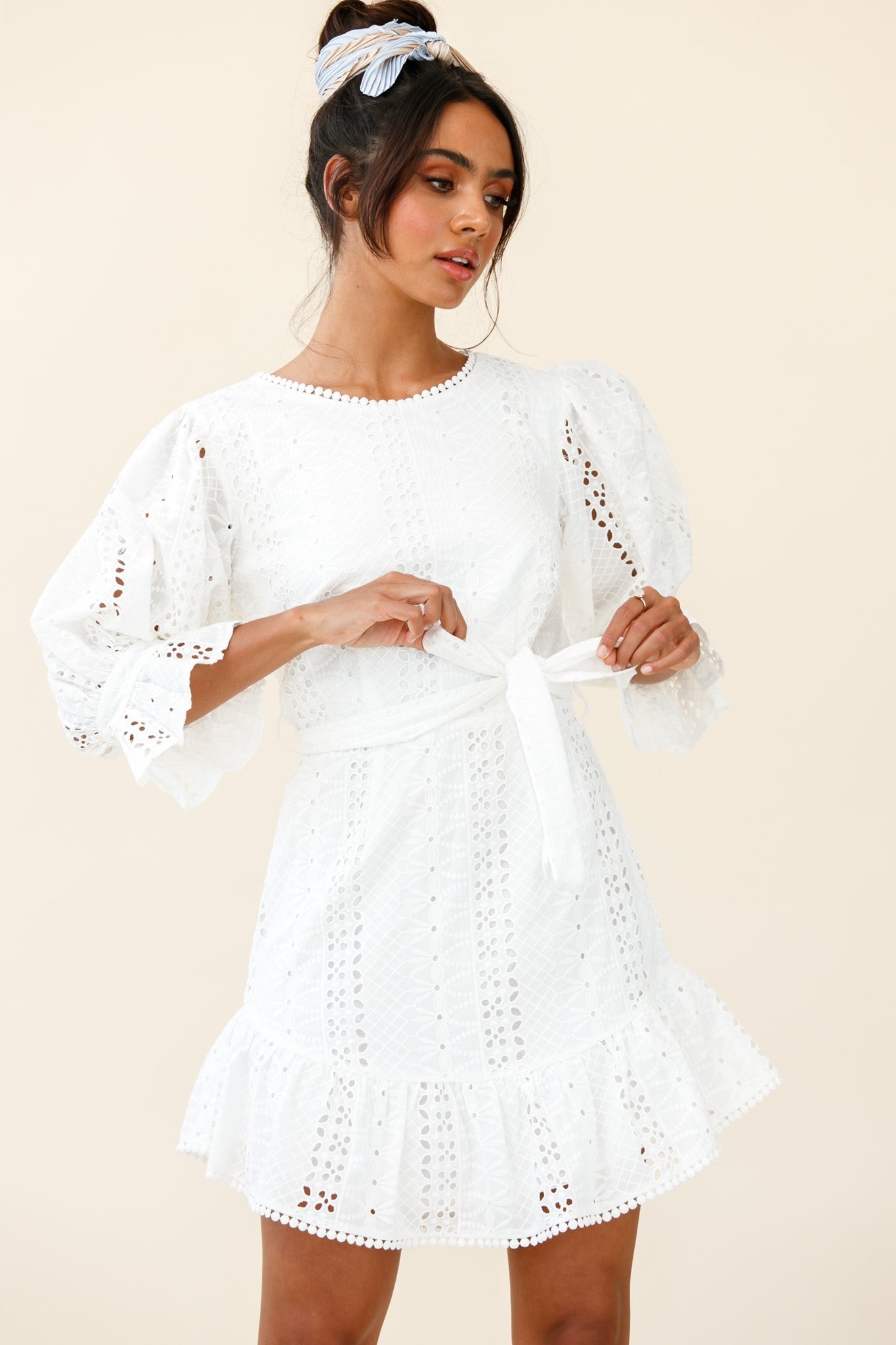 Sweet Sunshine Cut-Out Back Embroidery Dress White by Selfie Leslie