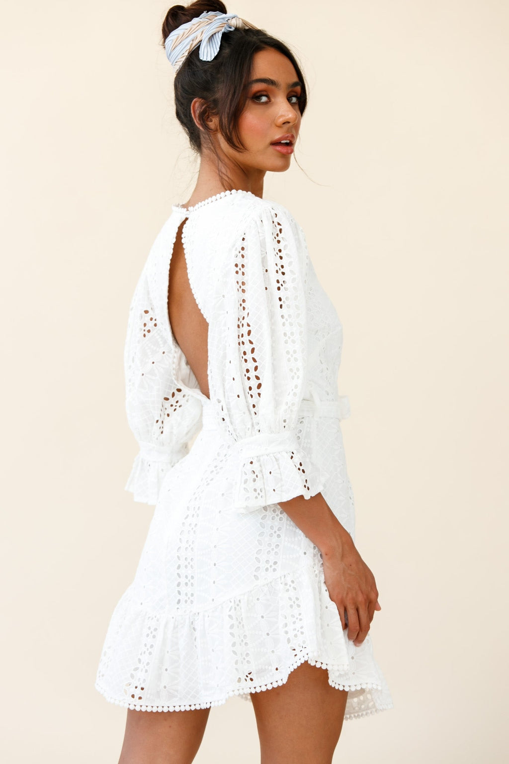 Sweet Sunshine Cut-Out Back Embroidery Dress White by Selfie Leslie