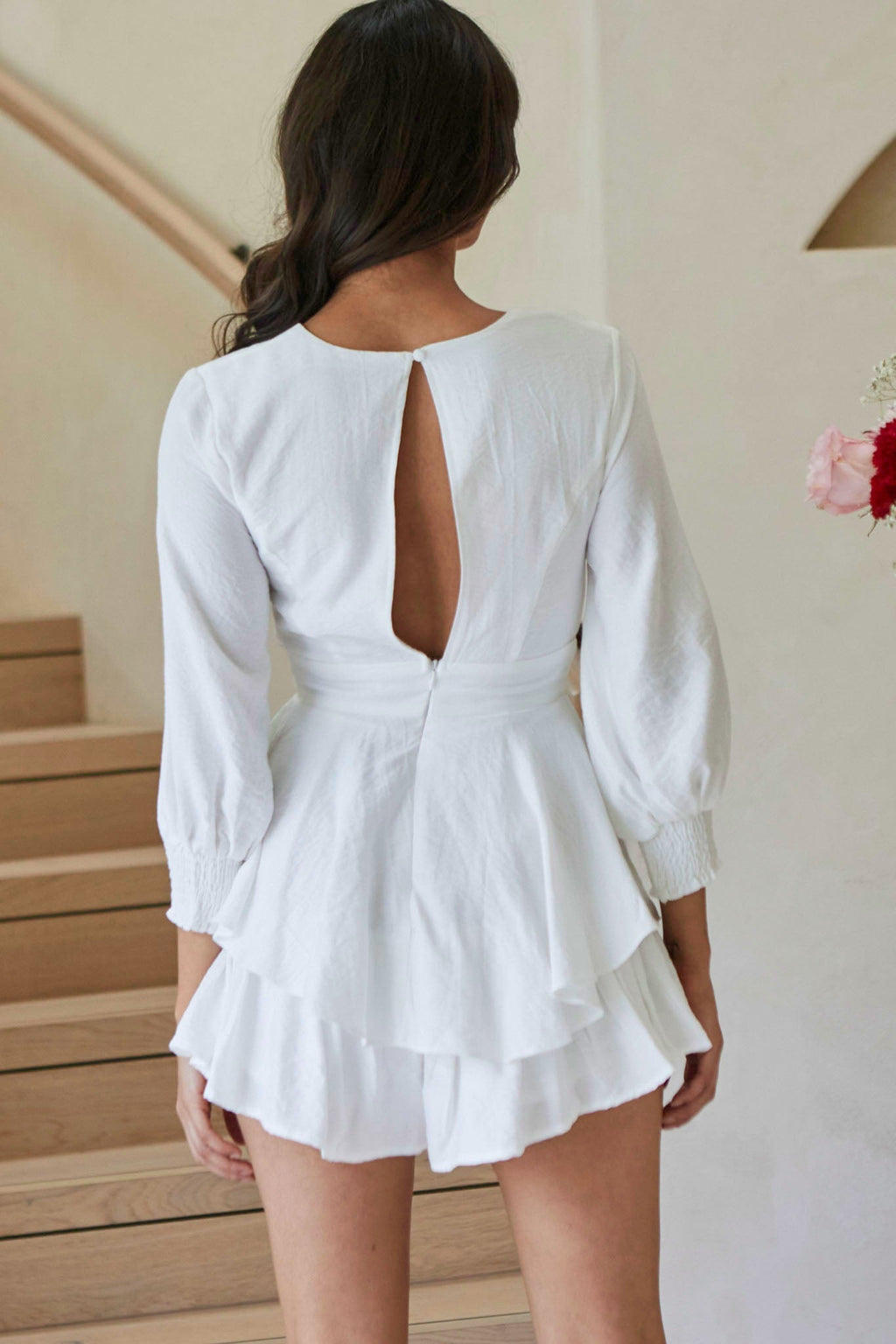 Awakening Long Sleeve Twist Bust Romper White by Selfie Leslie