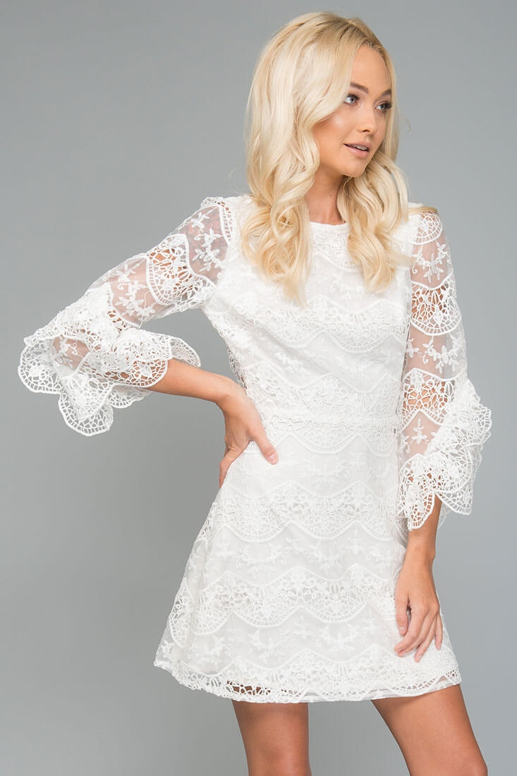 Elena Embroidered Going Out Dress White by Selfie Leslie