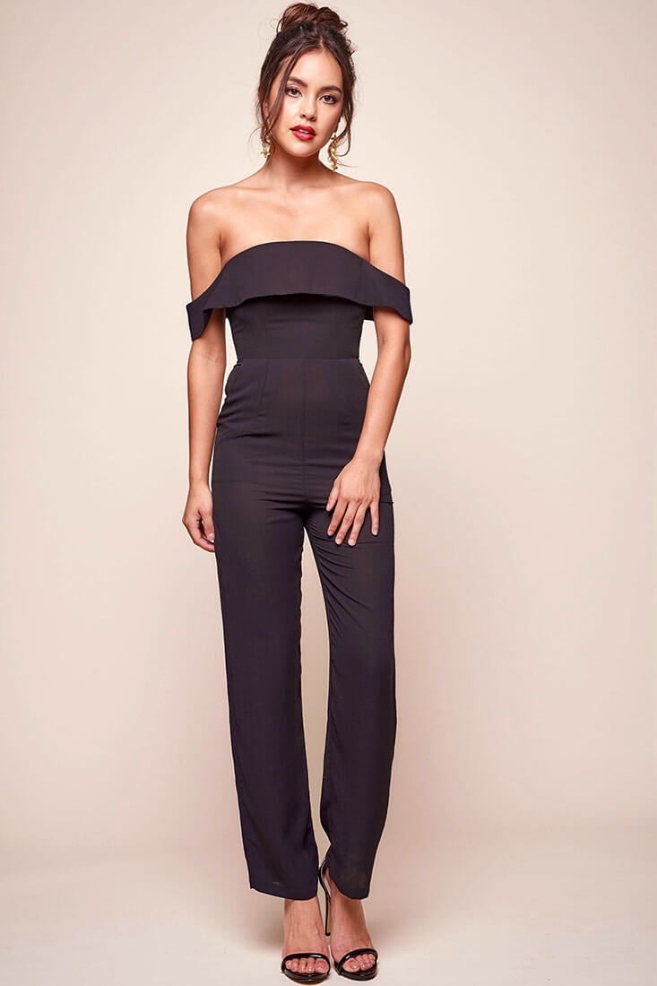 Sarah Summer Nights Ruffle Top Jumpsuit Black by Selfie Leslie