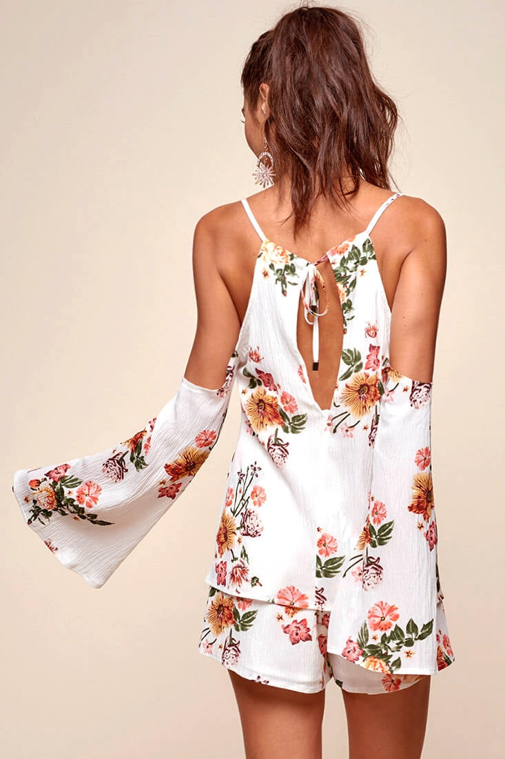 Ashanti Off the Shoulder Layered Floral Romper White by Selfie Leslie