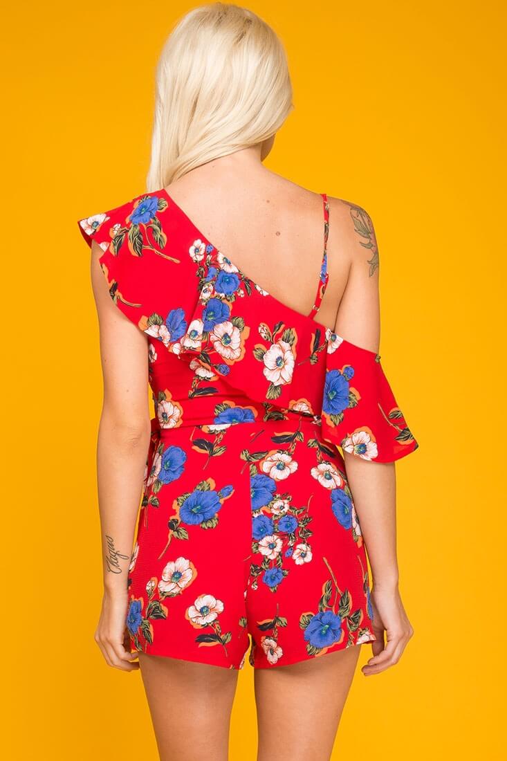 Daleyza Ruffled Floral Romper Red & Blue by Selfie Leslie