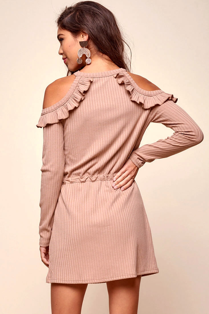 Petsch Cozy Waist Tie Long Sleeved Dress Mocha by Selfie Leslie