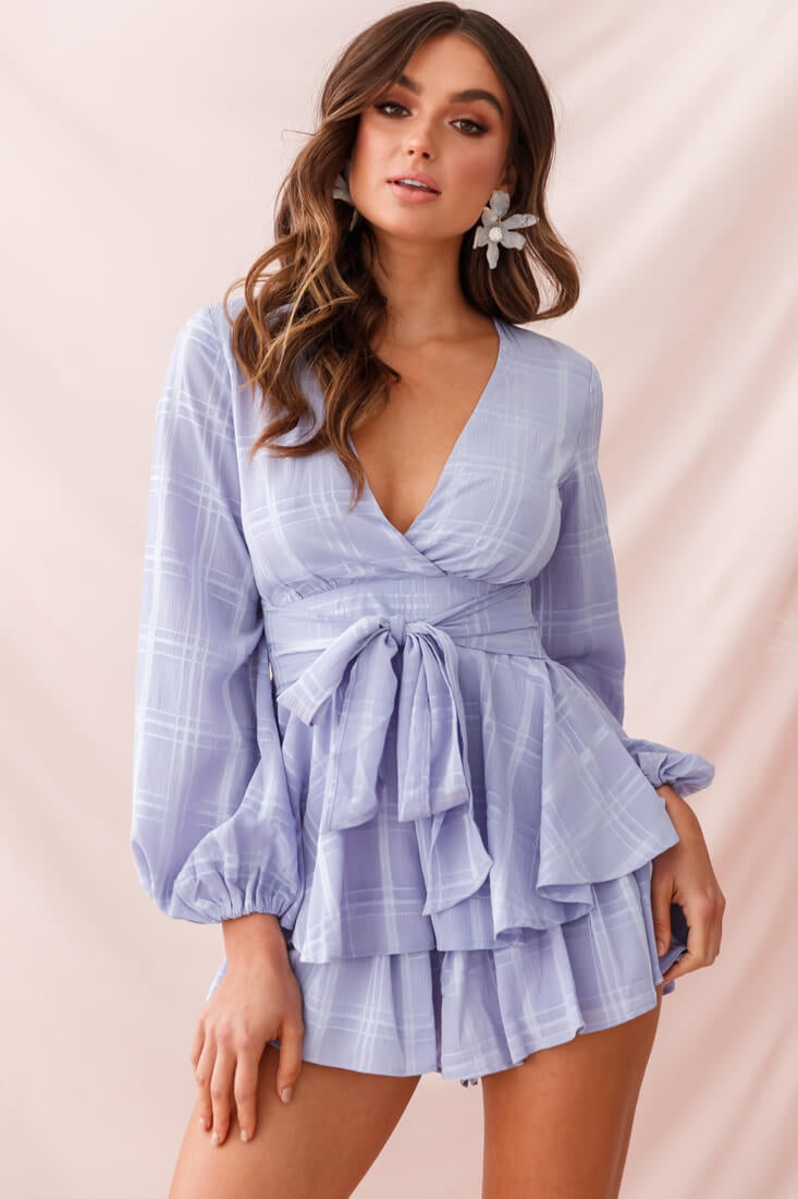 Maddox Fit & Flare Long Sleeve Romper Lavender by Selfie Leslie