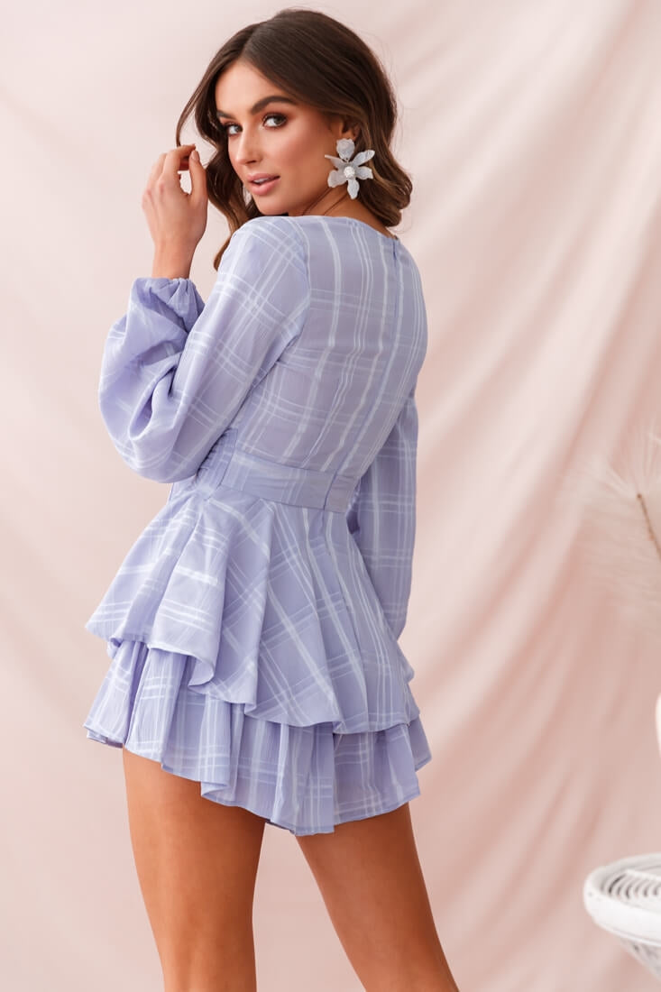 Maddox Fit & Flare Long Sleeve Romper Lavender by Selfie Leslie