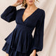 Maddox Fit & Flare Long Sleeve Romper Navy