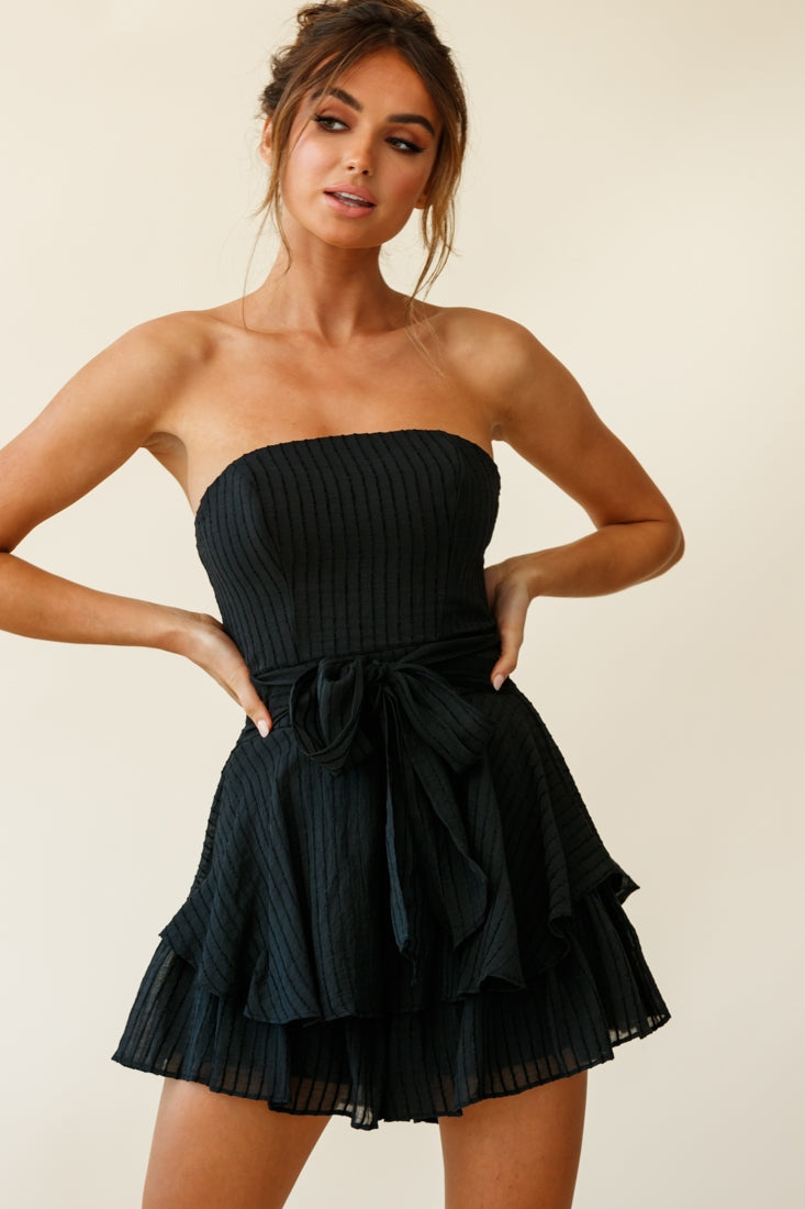 Maddox Fit & Flare Bandeau Romper Black by Selfie Leslie