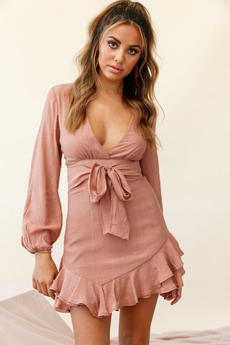 Maddox Long Sleeve Layered Ruffle Hem Dress Rose by Selfie Leslie