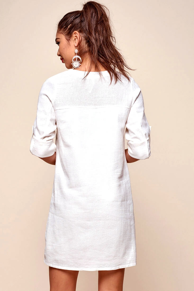 Katie Lace-Up Front Casual Dress White by Selfie Leslie