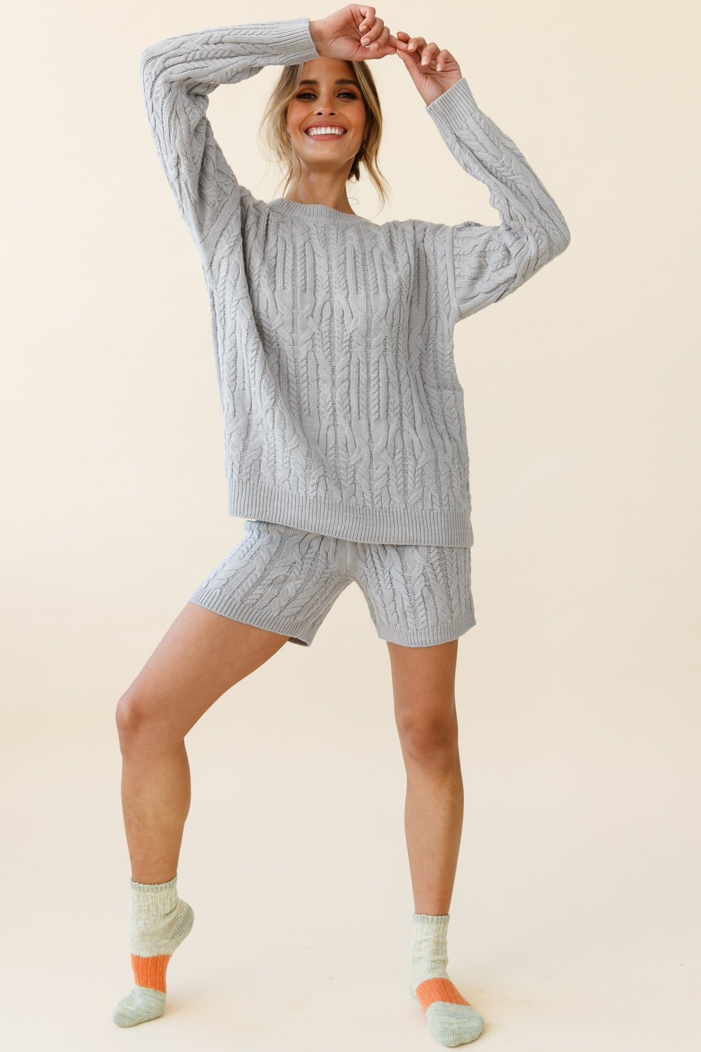 Colorado Cable Knit Shorts Grey by Selfie Leslie