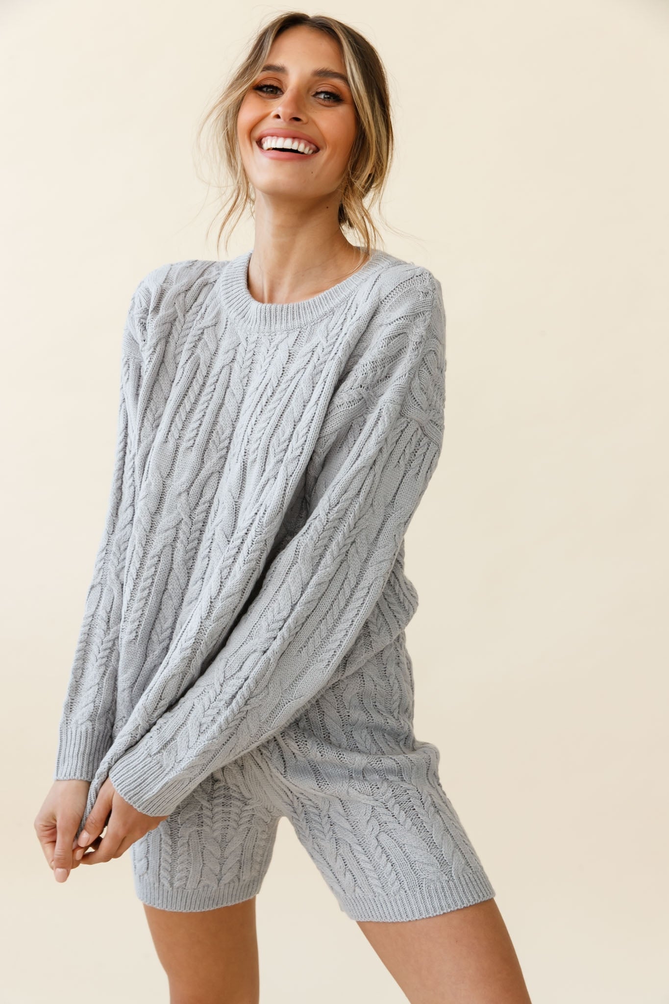 Colorado Cable Knit Shorts Grey by Selfie Leslie