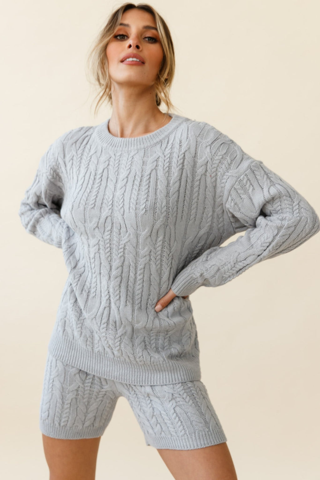 Colorado Cable Knit Shorts Grey by Selfie Leslie