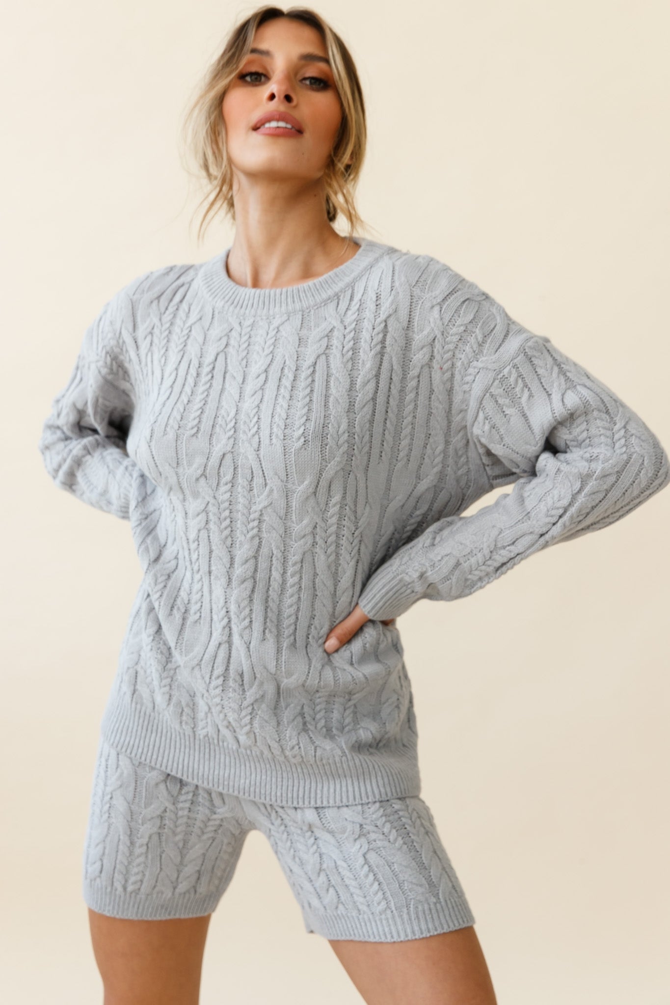 Colorado Cable Knit Shorts Grey by Selfie Leslie