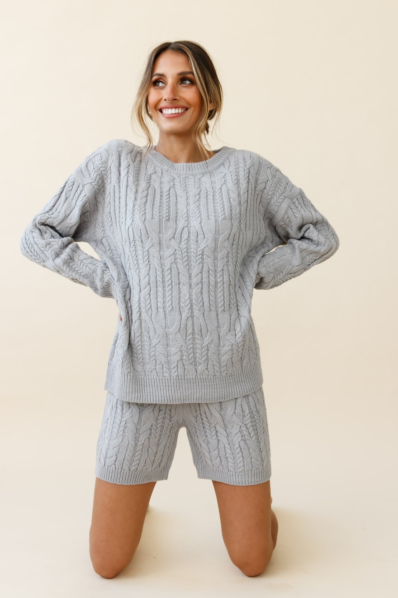 Colorado Cable Knit Shorts Grey by Selfie Leslie