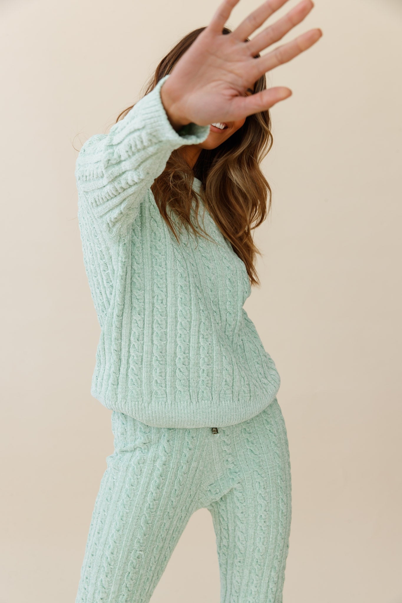 Kansas Long Sleeve Cable Knit Sweater Green by Selfie Leslie
