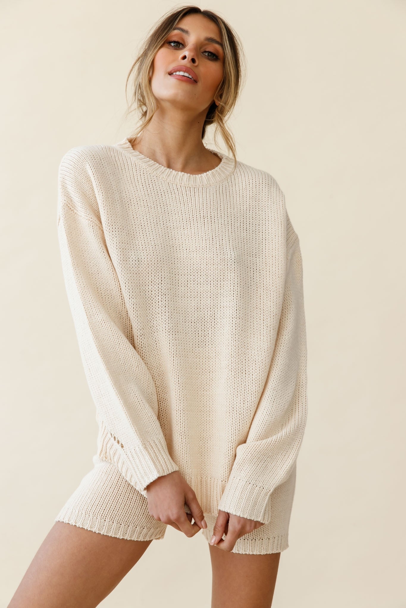 Denver Knit Lounge Shorts Cream by Selfie Leslie