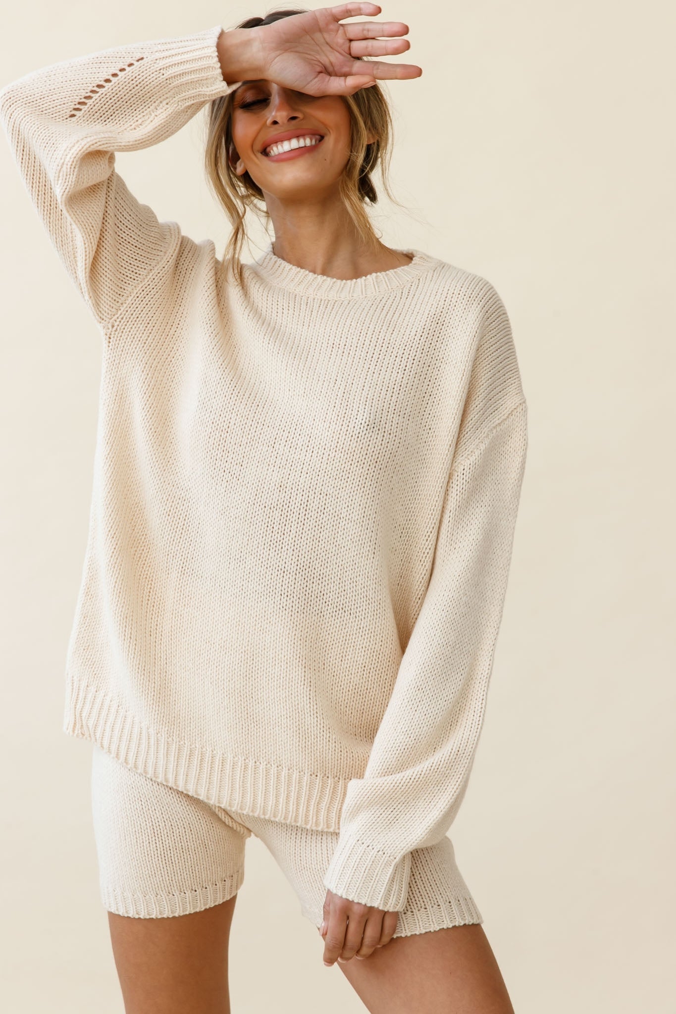 Denver Knit Lounge Shorts Cream by Selfie Leslie