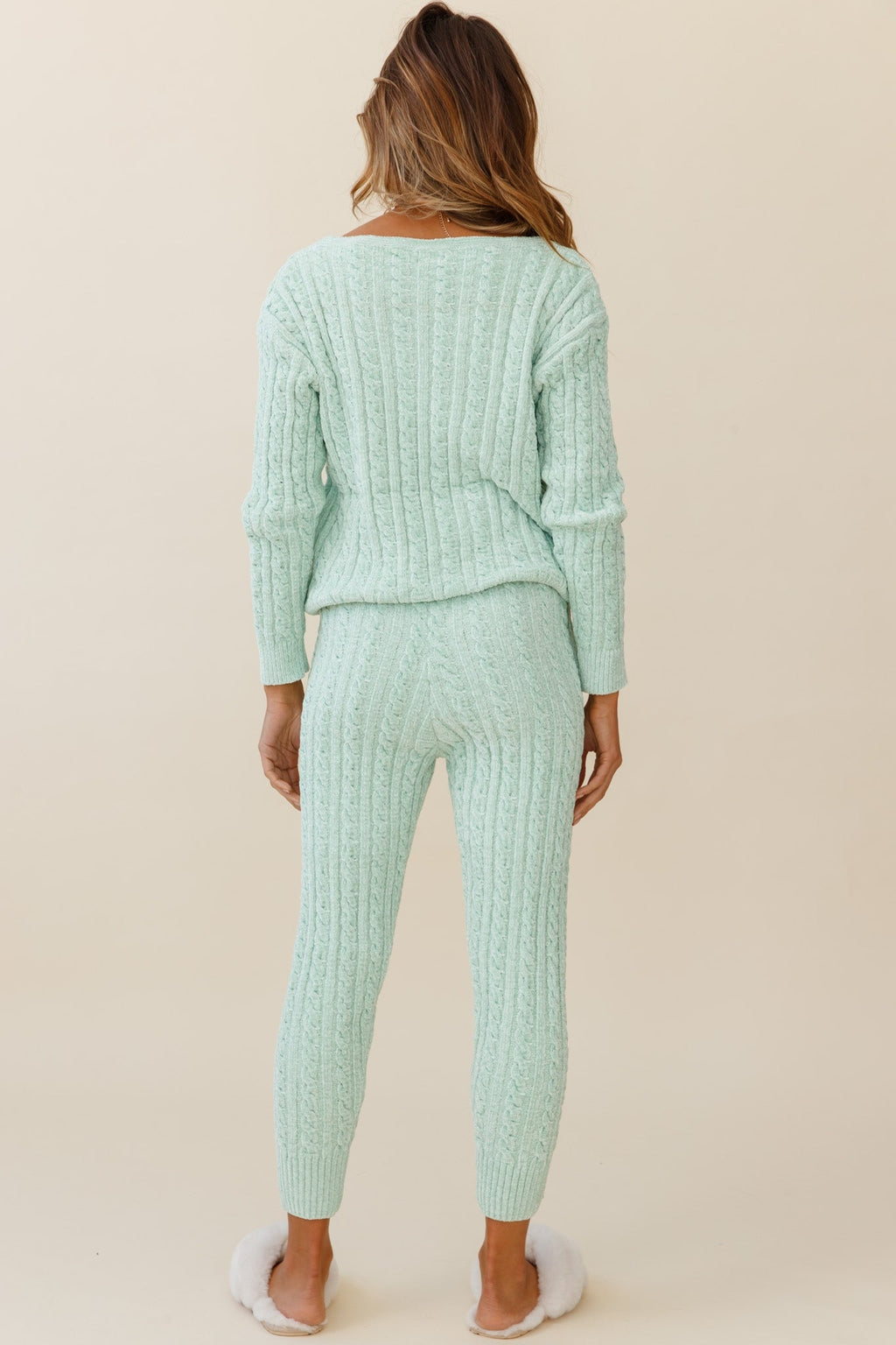 Kansas Cable Knit Fitted Pants Green by Selfie Leslie
