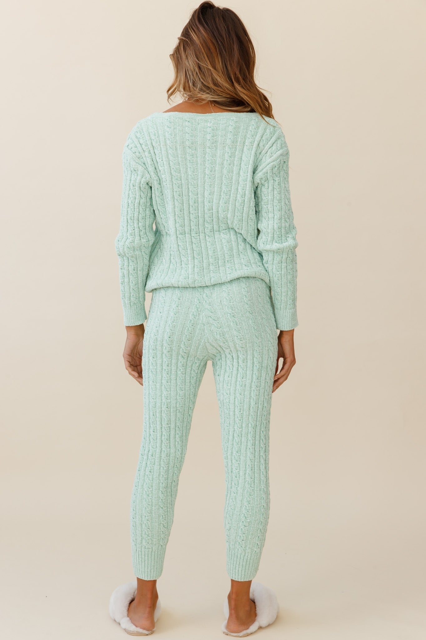 Kansas Cable Knit Fitted Pants Green by Selfie Leslie